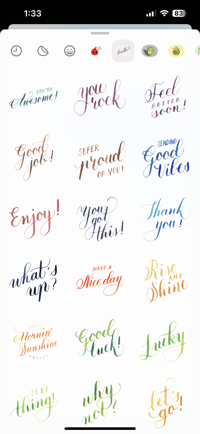 Hustle calligraphy stickers by Adelyn Tam