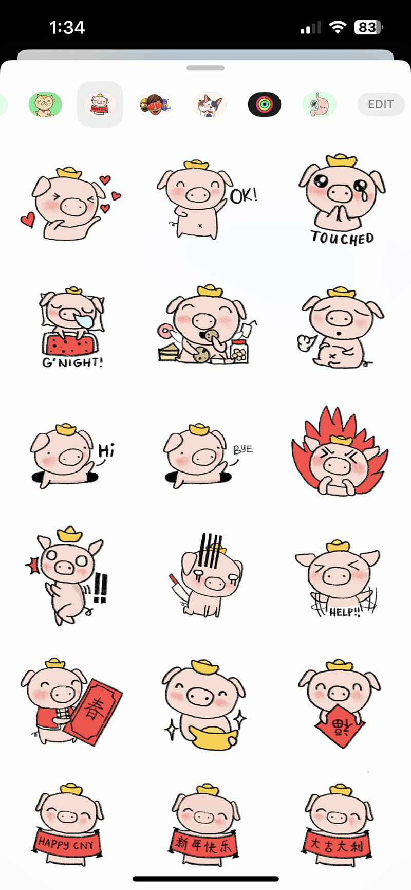 Marvin the lucky pig stickers by Adelyn Tam