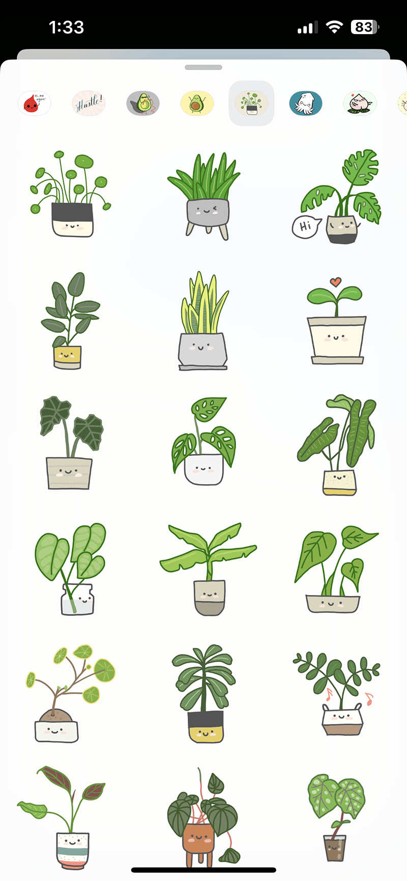 A sticker pack featuring happy plants