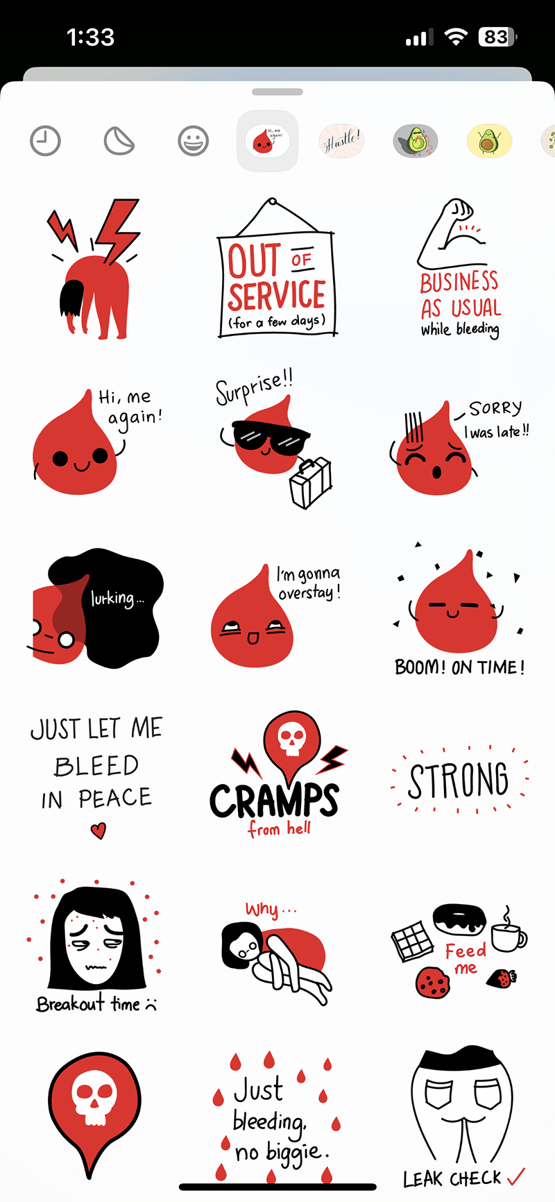 Period Survival Kit stickers by Adelyn Tam